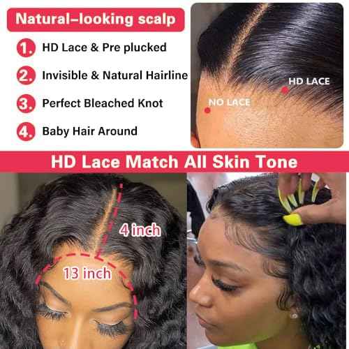 22 Inch 13x4 Deep Wave Lace Front Wigs Human Hair HD Lace Frontal Wigs Pre Plucked 200% Density Deep Curly Human Hair Wig Natural Color