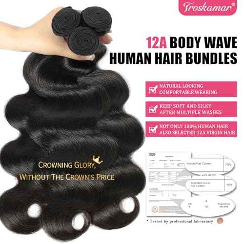 Body Wave Human Hair Bundles 18 20 22 Inch Body Wave Bundles Human Hair 100% Unprocessed 12A Brazilian Raw Virgin Hair 3 Bundles Real Human Hair Extensions Natural Color