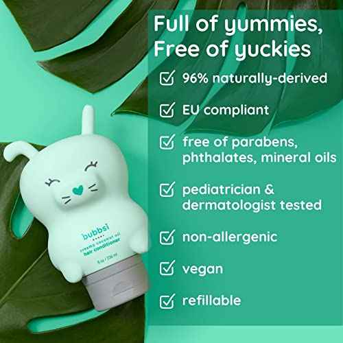 Bubbsi Creamy Coconut Oil Hair Conditioner for Kids, Baby | Light Natural Scent | Won't irritate eyes | Organic Coconut Oil + Shea | Sulfate-free, Nourishing | Curly or Dry Hair (Refill Pouch, 32oz)