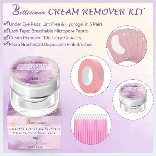 Eyelash Remover for Extensions 10g, Eyelash Extension Remover Rose Scent, Lash Remover for Lash Extensions with Eye Pads, Non-Irritating, No Residual Fast Remover Kit