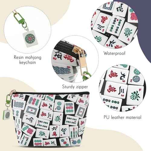 Mahj Tile Lover Gift Mahj Tiles Coin Bag with Keychain Set PU Leather Coin Purse Gift for Lover Women Mom Grandma Birthday Travel(Latest Style)