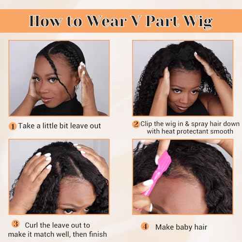 V Part Wigs Human Hair Deep Wave Upgrade Glueless Human Hair 20 Inch V-Part Kinky Curly Clip in Wigs No Leave Out, No Glue, No Sew-in, Beginner Friendly