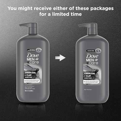DOVE MEN + CARE Body and Face Scrub Charcoal + Clay Body Wash for Men with 24-Hour Nourishing Micromoisture Technology 30 oz