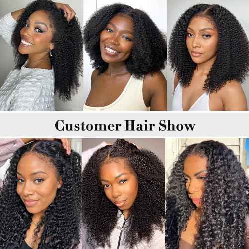 4C Edges Glueless Wigs Kinky Curly Human Hair Pre Plucked Pre Cut 6x4 HD Lace Front Wear and Go Glueless Wig with Kinky Edges 180% Density 18 inch
