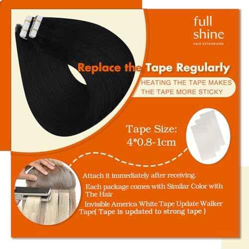 Full Shine Black Tape in Hair Extensions Human Hair Remy Seamless Human Hair Tape Extensions 26Inch Double Sided Tape ins Human Hair Extensions for Women Straight Black Hair Extension 50G 20Pcs