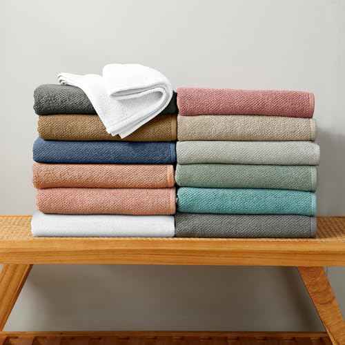Great Bay Home Taupe Washcloth Set ? 100% Cotton 12-Pack 13"x13", Absorbent & Quick-Drying, Soft & Durable