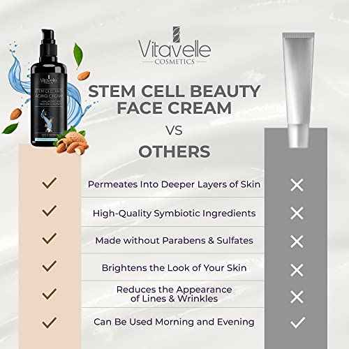 VITAVELLE Stem Cell Face Cream - Hyaluronic Acid, Shea Butter & Jojoba - Anti-Wrinkle, Hydrating Moisturizer for Smooth Skin
