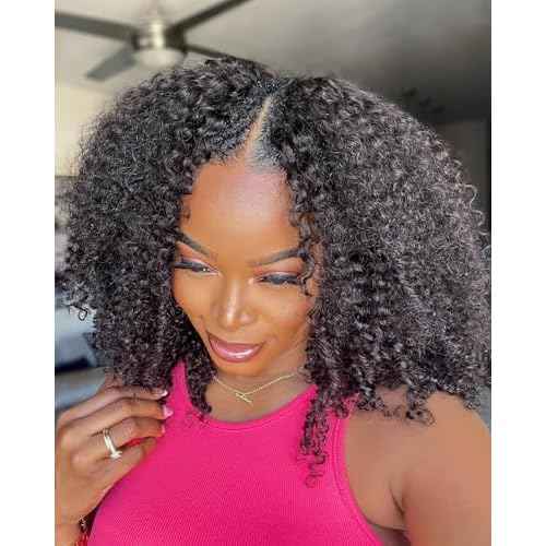 V Part Wig Human Hair Afro Kinky Curly Wig No Leave Out Brazilian Human Hair Wig For Black Women Beginner Friendly 200% Density Upgrade U Part Kinky Curly Wigs 18Inch