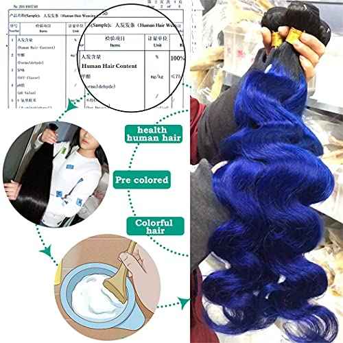 Ombre Blue Bundles Hair Body Wave Brazilian Virgin Human Hair 3Bundles 1b/blue Body Wave Unprocessed 2 Tone Blue Virgin Bundles for Women (141618, Body 1b/Blue)