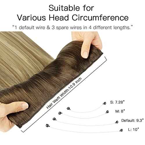 HOTBANANA Walnut Brown to Ash Brown and Bleach Blonde Fish Line Real Human Hair Straight Invisible Wire Remy Hair Extensions, 18 inch 95g