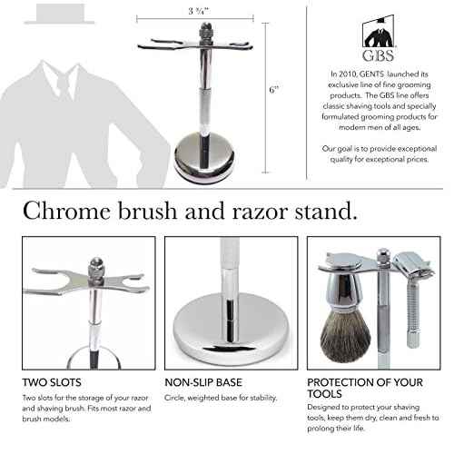 G.B.S Men's Shaving Set- MK34 Double Edge Safety Razor, Bristle Hair Brush, Dual stand, Chrome Shaving Bowl, Natural shave Soap, Leather Razor Case and 10 Blades