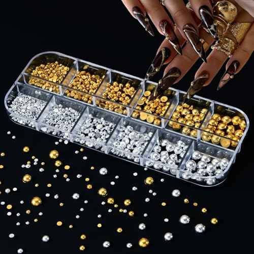 8 Boxes 3D Nail Charms and Gems Bulk Cute Charms for Nails Design kit Bling Crystals Rhinestones Colorful Flower Pearls Star Bows Accessories