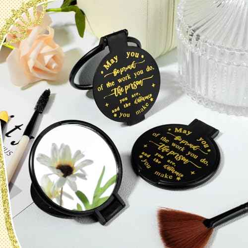 Weysat 48 Pcs Black Pocket Compact Mirror Bulk with Positive Saying, Inspirational Gifts for Women, Small Bulk Gifts for Christian, Church, Guest, Christmas, Birthday Party Favors