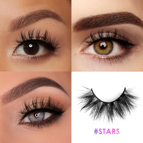 18mm Mink Eyelashes, 3D Real Mink Lashes, 3 Pairs Doll Look Eye Lashes, Fluffy Dramatic False Eyelashes, 6D Wispy Long Criss-cross Luxury Volume Strip Lash, Cruelty-Free (Star)