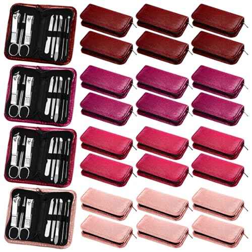 Coume 24 Sets Manicure Set Bulk Christmas Coworker Gifts 8 in 1 Nail Clippers Kit Nurse Practitioner Luxurious Travel Case Stainless Steel Nails Care Tool Office Gift for Employees(Red Series)