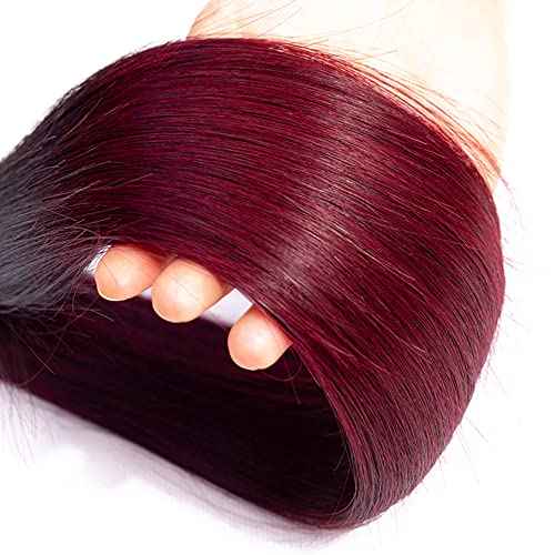 1B99J Straight Bundles Ombre Burgundy Human Hair Bundle 100% Unprocessed Virgin Hair Extensions Wine Red Color 18 20 22 Inch For Women