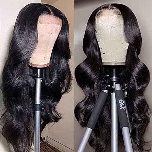 Licoville 24 Inch Body Wave Lace Front Wigs Human Hair 4x1 Lace Closure Human Hair Wigs for Black Women Pre Plucked Glueless Body Wave Lace Front Wig Natural Black 150% Density