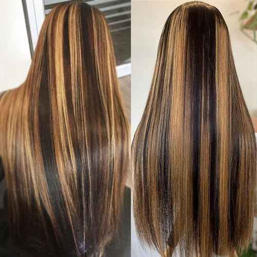 Lemoda 13x6 Highlight Straight Lace Frontal Human Hair Wigs Ombre 4/27 Outlets Sale 200 Density 24Inch 13x6 HD Transparent Lace Front Wigs Pre Plucked