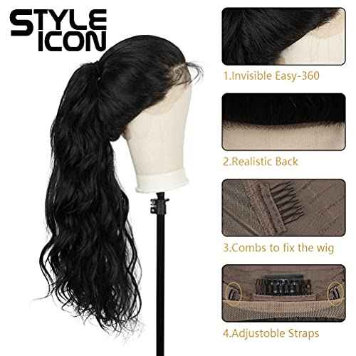 Style Icon Easy-360 36" Free Part Lace Frontal Wigs Super Long Multi-Layered Big Curl Wig Synthetic Wig (36 Inches, 1B)