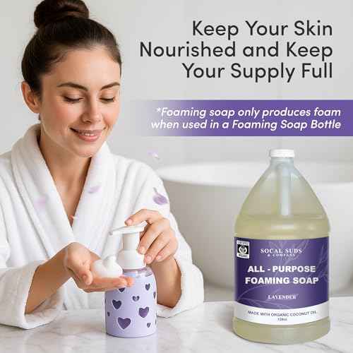 SoCal Suds & Company 128oz Certified Organic Foaming Hand & Body Wash - Gentle Natural Body,Baby & Face Wash for Sensitive Skin, Moisturizing Soap, Hand Soap and More - Lavender