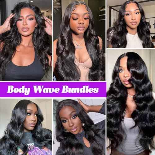 12A Body Wave Bundles Human Hair 20 22 24 Inch Human Hair Bundles 100% Unprocessed Brazilian Virgin Hair 4 Bundles Hair Extensions Real Human Hair for Women Quick Weave Hair Natural Black