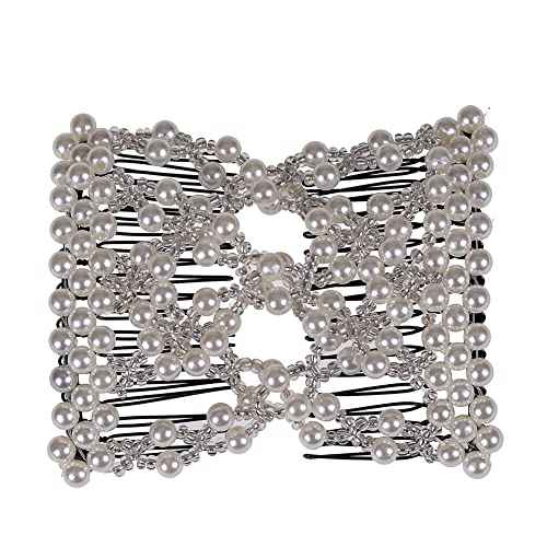 Ruihfas 12 PCS Magic Hair Side Combs Beaded Stretch Double Hair Side Combs Clips Bun Maker Hair Pins Hair Accessories for Women Curly Thick Wavy Hair Ponytail (Random Styles and Colors)