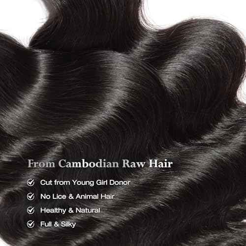 ASHINE Human Hair Bundle Body Wave Straight, Unprocessed Cambodian Raw Hair Bundles for Women Natural Black 24 Inch, Keep Soft and Silky After Multiple Washes