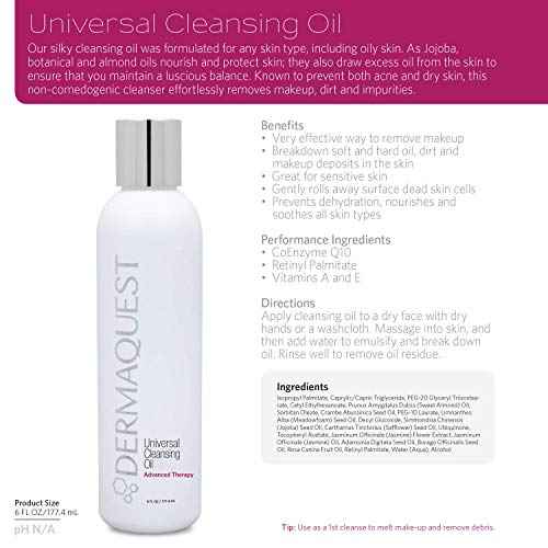 DermaQuest Advanced Therapy Universal Anti Aging Cleansing Oil and Makeup Remover - For Dry, Oily and Sensitive Skin - Nourishes & Soothes - Non-Comedogenic (6oz)