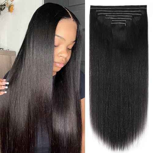 Injected Clip in Extension Human Hair Straight Clip Ins for Women Brazilian Injected Clip ins Human Hair Natural Color 8 Pcs with 18 Clips 120g/Set (16 inch)