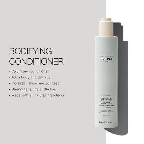 PREVIA Volume Bodifying Conditioner | Volumizing Conditioner for Fine & Thin Hair | Adds Strength & Hydration | Natural Italian Formula with Organic Tilia Blossom | Vegan & Sulfate Free | 8.45 oz
