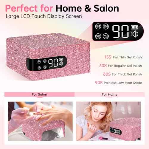 Cordless UV Nail Lamp for Gel Nail Polish 96W, Rechargeable LED Nail Light Professional Nail Dryer with 4 Timer Setting, Touch Control & Auto Sensor, Fast Curing lamp for Salon & Home