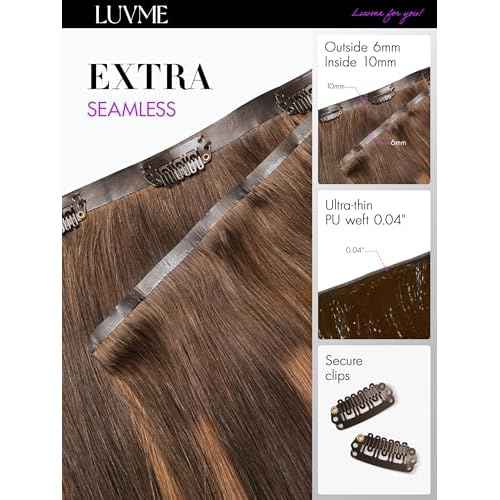 LUVME Straight Seamless 14inch 110g 7Pcs Clip in Hair Extensions Full Max Remy Human Hair Extensions, Highlight Color 100% Real Soft