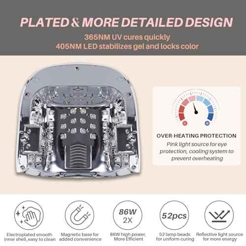 52 Beads Professional Nail Lamp,Cordless LED UV Light for Gel Nails,Electroplated Mirror-Finish Inner Wall and Base Plate,Rechargeable 18000 mAh Battery,84W High Power (Holographic Silver)?