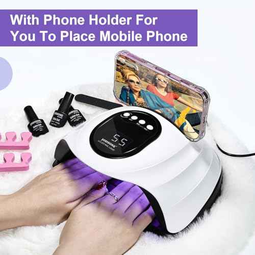 JODSONE Professional U V Nail Lamp with Phone Holder Automatic Sensor and 4 Timers Features 57 Bulbs Nail Lamp for Art Design