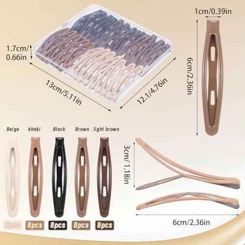 obeoby 40 Pcs 5 Colors Metal Snap Hair Clips, 2.36 Inch Hair Barrettes Accessories for Women Girls