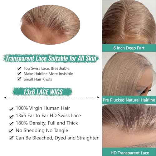 Munx Ash Blonde Wig Human Hair, 13X6 HD Transparent Glueless Wigs Lace Frontal for Black Women Pre Plucked Silky Straight Lace Front Wig Human Hair 180% Density 20Inch