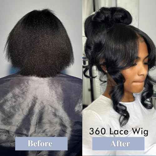 Hidden Strap 360 Lace Front Wigs Human Hair 250% Density Straight Human Hair Wigs for Bkack Women 360 Full Lace Wigs Human Hair with Drawstring 9A Natural Hairline (Natural Black, 18Inch)