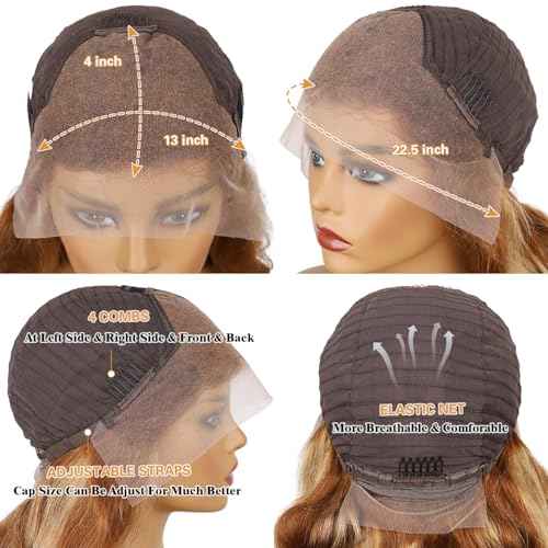 22 Inch Ombre Lace Front Wigs Human Hair 200% Density 13X4 Highlight Body Wave Lace Front Wig Human Hair Pre Plucked for Women Brown mixed Blonde HD Lace Frontal Wigs