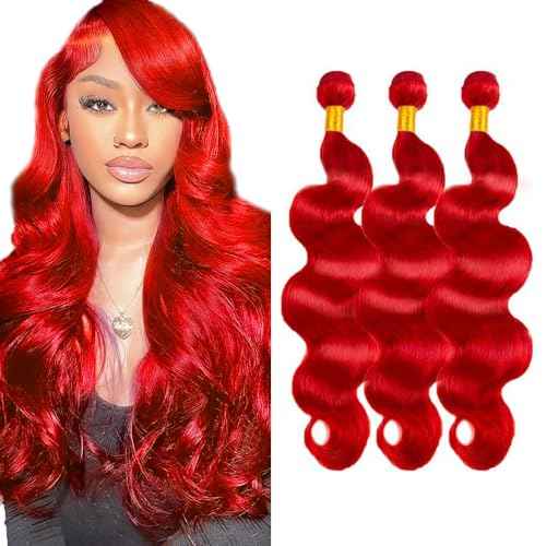 Red Body Wave Bundles Braight Red Human Hair Bundles 18 18 18 Inch Grade 8A Peruvian Virgin Remy Hair 3 Bundles Double Weft Burgundy Hair Extensions
