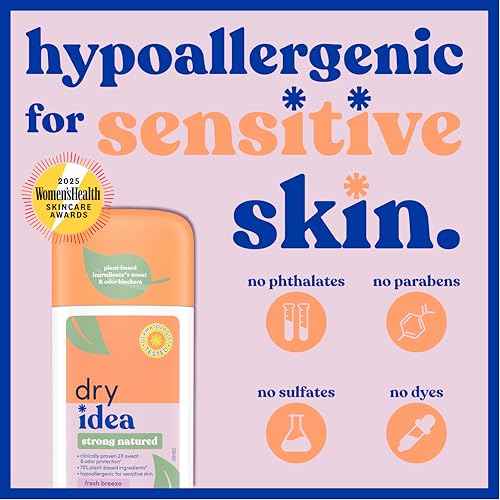 Dry Idea Plant Based Antiperspirant with Aluminum Sweat Blockers Invisible Solid Deodorant for Women ? Fresh Breeze Scent, 2X Longer Sweat Protection, 72Hr Sweat & Odor Control for Sensitive Skin, 1pk