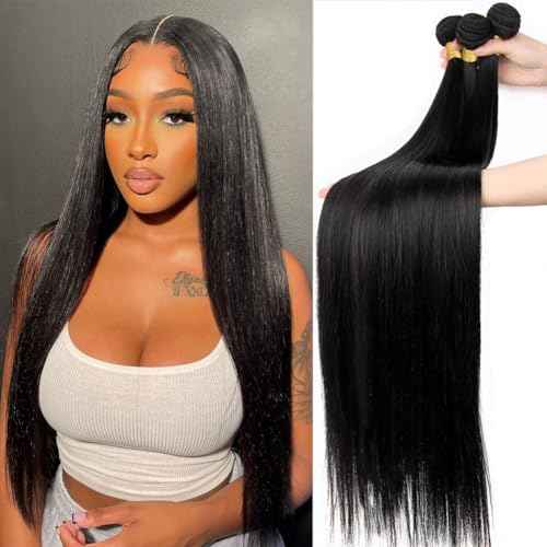 Beautymoon 12A Human Hair Bundles Straight 3 Bundles Human Hair 22 24 26 Inch 100% Unprocessed Brazilian Virgin Hair Straight Weave Bundles Double Strong Weft