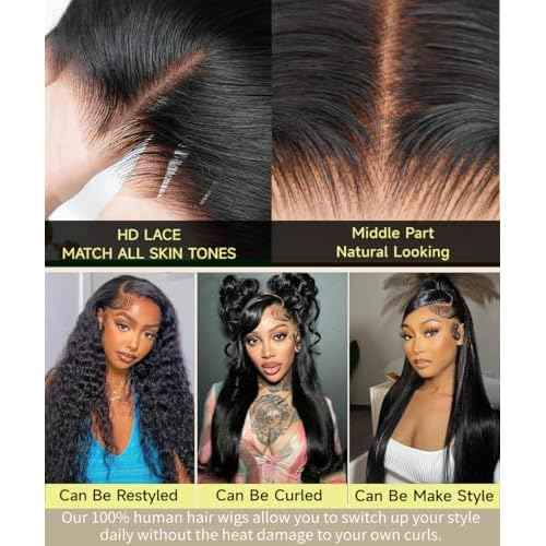Sealusa Straight Wigs Human Hair 100 Percent Human Hair Wig 200% Density 13x6 Lace Front Wigs No Tangle Shedding Silky Soft Smooth Glueless HD Frontal Wigs Natural Black Invisilbe Hairline 24 Inch