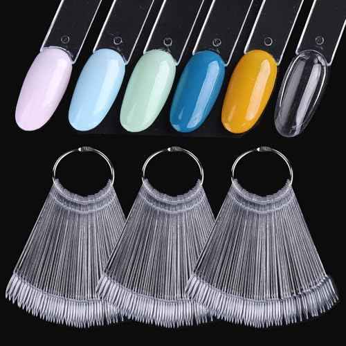 150 Pcs Clear Nail Swatch Sticks with Ring, Oval Shape Nail Swatches for Gel Polish, Transparent Acrylic Tips for Organization, Displaying Colors and Training Nail tech Supplies for Home or Salon Use
