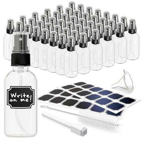 Nevlers Clear Glass Spray Bottles 2 Oz 48 Pack | Empty Spray Bottles Mist Sprayer Set with Funnel, Brush & More | Mist Bottle For Use As Atomizer Sprayer for Perfume & Cologne Travel Bottle