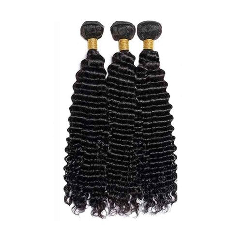 Loose Deep Wave Bundles Human Hair 1B Natural Black Deep Wave Human Hair Bundles 12 12 12 Inch Soft And Healthy Brazilian Curly Remy Hair Extensions Daily Wear For Women Deals