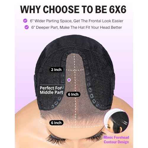 Wear and Go Glueless Wigs Human Hair Pre Plucked Pre Cut 6x6 Lace Front Wig Human Hair 220% Density Bleached Knots Straight Wig 20 Inch
