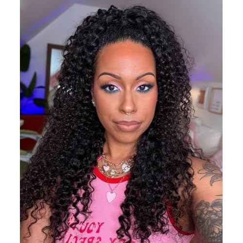 Half Wig Human Hair 210 Density Kinky Curly Half Wig for Black Women 3 In 1 Seamless Flip Over Human Hair Half Wig Glueless Wear and Go Beginner Friendly Drawstring Headband Wig Human Hair 22 inch