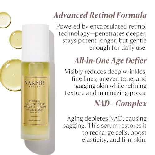 Nakery SkinRepair Retinol Deep Wrinkle Serum (2.02 Fl Oz), Anti Aging Face Serum with Encapsulated Retinol, NAD+ Complex, Ceramide NP, Hydrating Firming Skin Treatment for Fine Lines