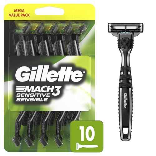 Gillette Mach3 Sensitive Razors for Men, Men¡¯s Disposable Razors, Pivoting Head for Close and Comfortable Shave, 10 Count