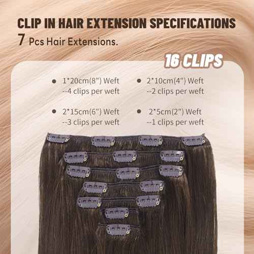 Clip in Hair Extensions Real Human Hair 18 Inch 120g 7Pcs Remy Extensions Double Weft Straight Hair Extensions for Add Volume (18in, 120g, #4)